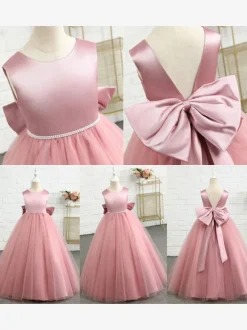 Cameo Pink Flower Girl Dress Beaded Jewel Neck Sleeveless Girls Party Dresses