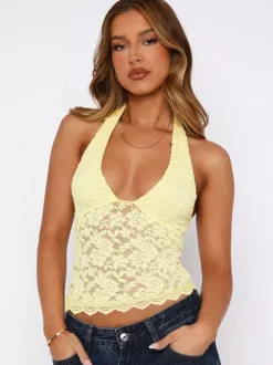 Cami Halter Pink Top U-Neck Lace Chic Backless Camis For Women