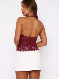 Cami Halter Pink Top U-Neck Lace Chic Backless Camis For Women