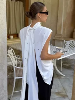 Cami Top High Collar Lace Up Casual Women Camis