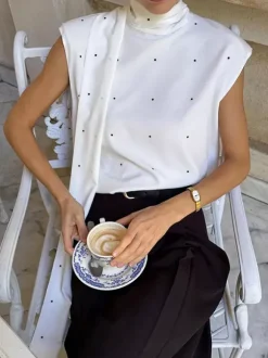 Cami Top High Collar Lace Up Casual Women Camis