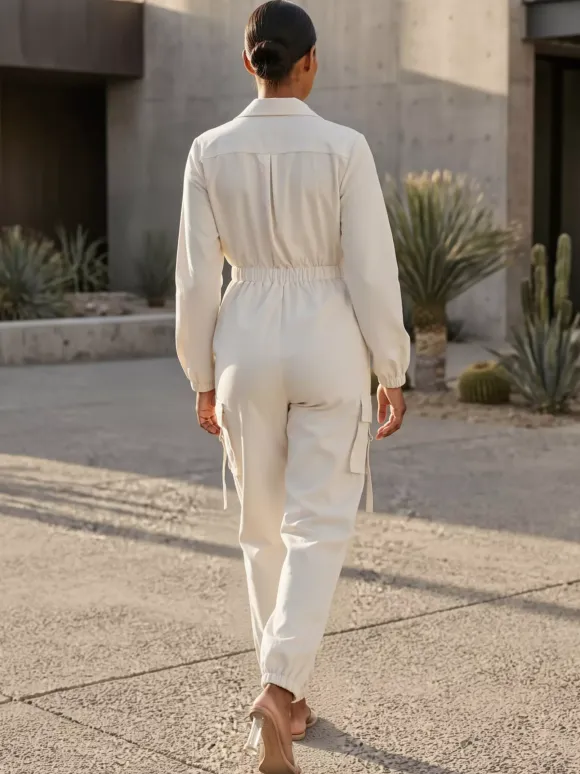 Cargo Jumpsuit With Elastic Waist And Pockets For Women 2026