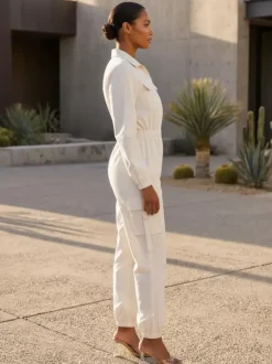Cargo Jumpsuit With Elastic Waist And Pockets For Women 2026