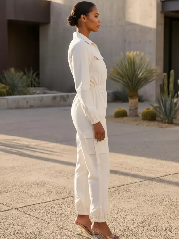 Cargo Jumpsuit With Elastic Waist And Pockets For Women 2026