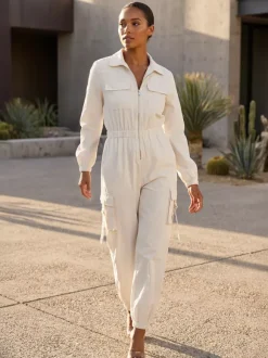 Cargo Jumpsuit With Elastic Waist And Pockets For Women 2026