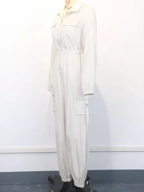 Cargo Jumpsuit With Elastic Waist And Pockets For Women 2026