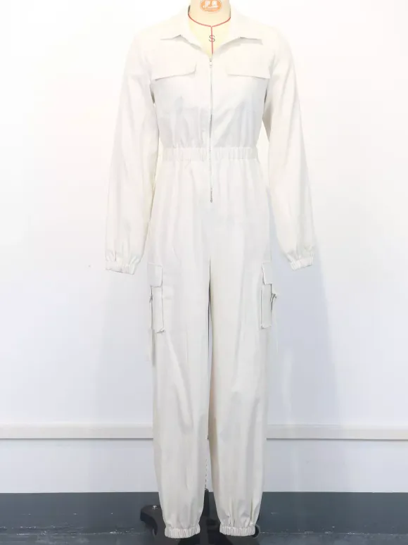 Cargo Jumpsuit With Elastic Waist And Pockets For Women 2026