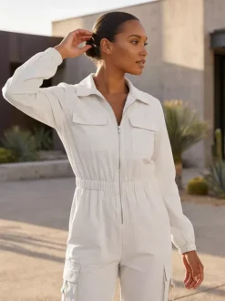 Cargo Jumpsuit With Elastic Waist And Pockets For Women 2026