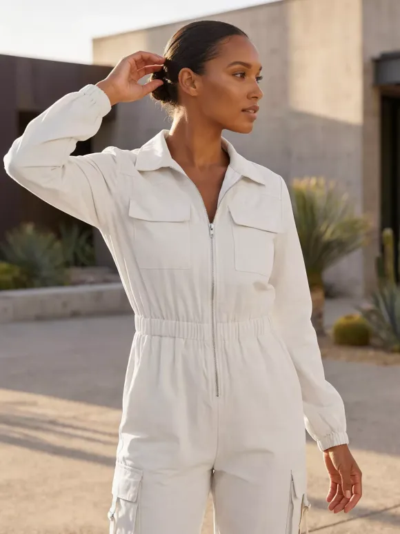 Cargo Jumpsuit With Elastic Waist And Pockets For Women 2026