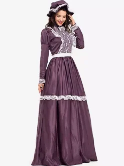 Carnival Costumes Fuchsia Retro Tudor Dress Costumes Women's Costume Bow Lace Lace Ruffles Lace Headwear Dress Middle Ages Vintage Clothing