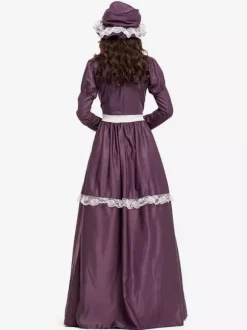 Carnival Costumes Fuchsia Retro Tudor Dress Costumes Women's Costume Bow Lace Lace Ruffles Lace Headwear Dress Middle Ages Vintage Clothing