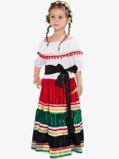 Carnival Halloween Traditional Mexican Dress for Girls Folklorico Dance Dress
