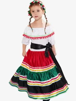 Carnival Halloween Traditional Mexican Dress for Girls Folklorico Dance Dress