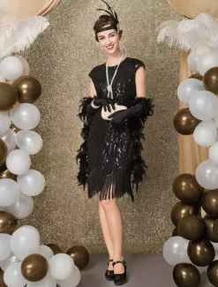 Carnival 1920s Sequined Flapper Great Gatsby Dress Tassels Bead Dress