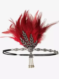 Carnival Flapper Dress Accessories Feather Rhinestone Black Flapper Headband 1920s Great Gatsby
