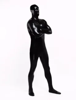 Carnival Zentai Suit Black Shiny Metallic Unisex Full Bodysuit
