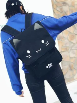 Casual Lolita Backpack Cute Cat Black Canvas Bag