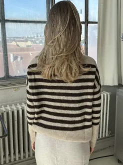 Casual Stripe Knit Sweater Loose Fit Crew Neck Pullover For Women 2026