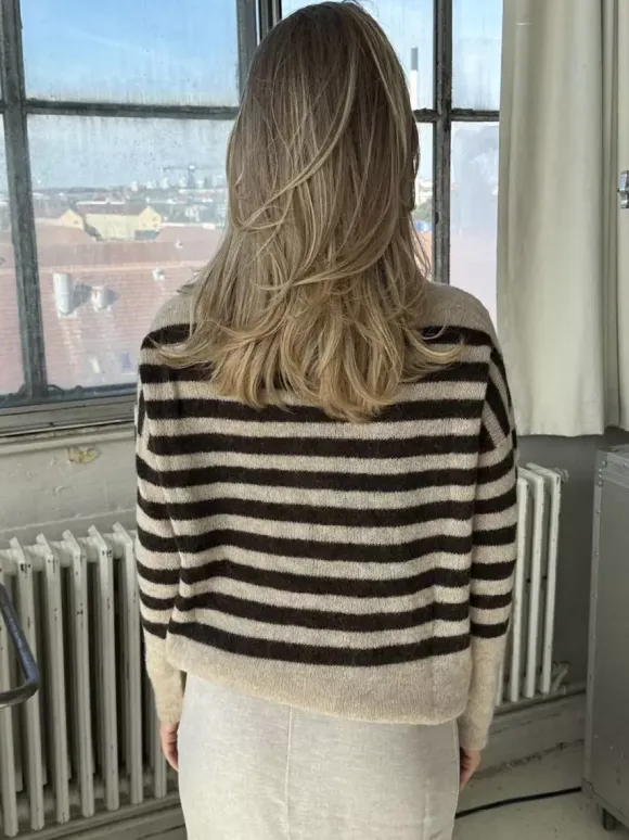 Casual Stripe Knit Sweater Loose Fit Crew Neck Pullover For Women 2026
