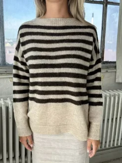 Casual Stripe Knit Sweater Loose Fit Crew Neck Pullover For Women 2026