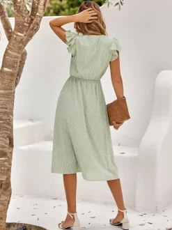 Casual V-Neck Short Sleeves Midi Dress