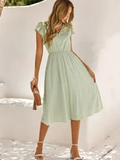 Casual V-Neck Short Sleeves Midi Dress