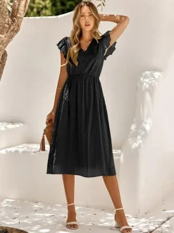 Casual V-Neck Short Sleeves Midi Dress