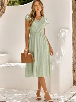 Casual V-Neck Short Sleeves Midi Dress