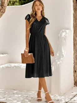 Casual V-Neck Short Sleeves Midi Dress