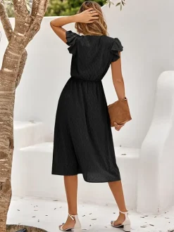 Casual V-Neck Short Sleeves Midi Dress