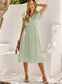 Casual V-Neck Short Sleeves Midi Dress