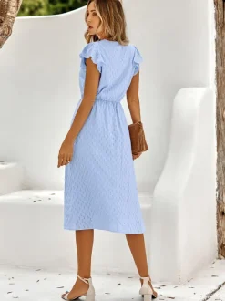 Casual V-Neck Short Sleeves Midi Dress