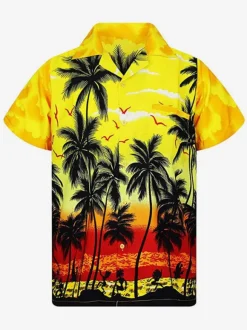 Casual Shirt For Men Chic Printed Yellow Men's Shirts