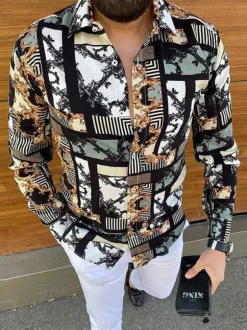 Casual Shirt For Men Chic Printed Black Men's Shirts