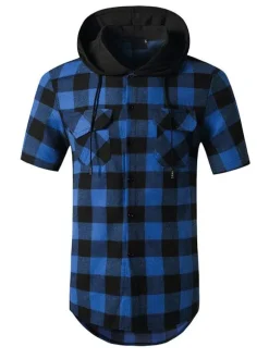 Casual Shirt For Men Hooded Casual Plaid Red Men's Shirts