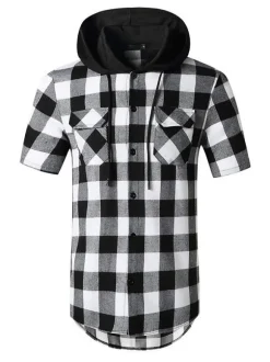 Casual Shirt For Men Hooded Casual Plaid Red Men's Shirts