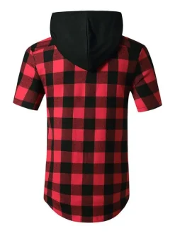 Casual Shirt For Men Hooded Casual Plaid Red Men's Shirts