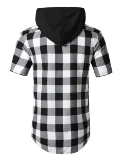 Casual Shirt For Men Hooded Casual Plaid Red Men's Shirts