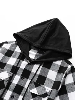 Casual Shirt For Men Hooded Casual Plaid Red Men's Shirts