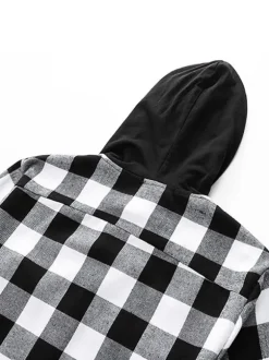 Casual Shirt For Men Hooded Casual Plaid Red Men's Shirts