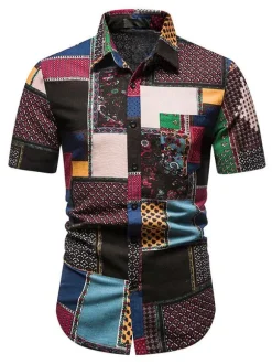 Casual Shirt For Men Turndown Collar Chic Geometric Black Men's Shirts