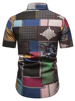 Casual Shirt For Men Turndown Collar Chic Geometric Black Men's Shirts