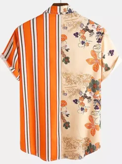 Casual Shirt For Men Turndown Collar Casual Printed Orange Men's Shirts