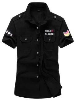 Casual Shirt For Men Turndown Collar Casual Asymmetrical Patchwork Dark Navy Men's Shirts