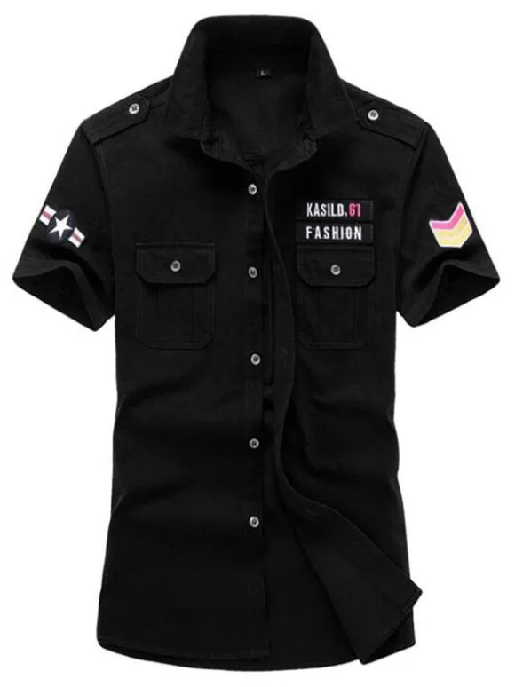 Casual Shirt For Men Turndown Collar Casual Asymmetrical Patchwork Dark Navy Men's Shirts