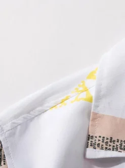 Casual Shirt For Men Turndown Collar Casual Words Print White Men's Shirts