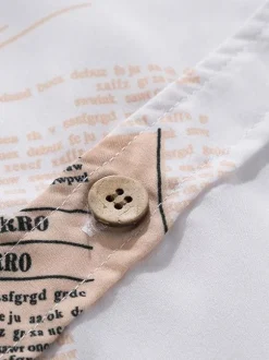 Casual Shirt For Men Turndown Collar Casual Words Print White Men's Shirts