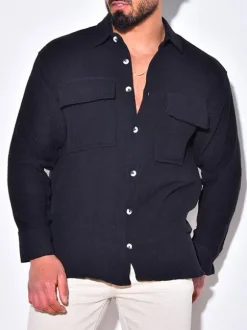 Casual Shirt For Men Turndown Collar Chic White Men's Shirts