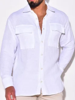 Casual Shirt For Men Turndown Collar Chic White Men's Shirts