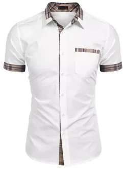 Casual Shirt For Men Turndown Collar Casual Removable Color Block Hunter Green Men's Shirts